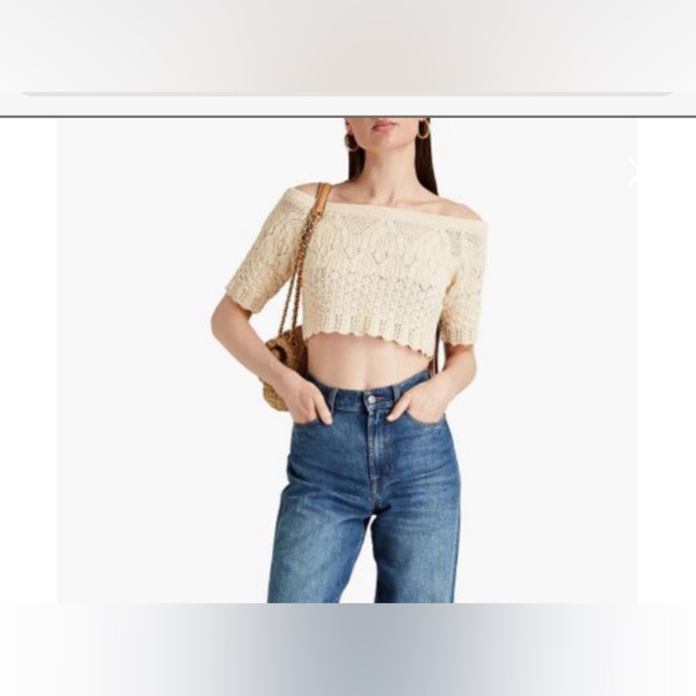 Ba&sh Women's Natural Jensen Cropped Cotton Sweater NWT US 8